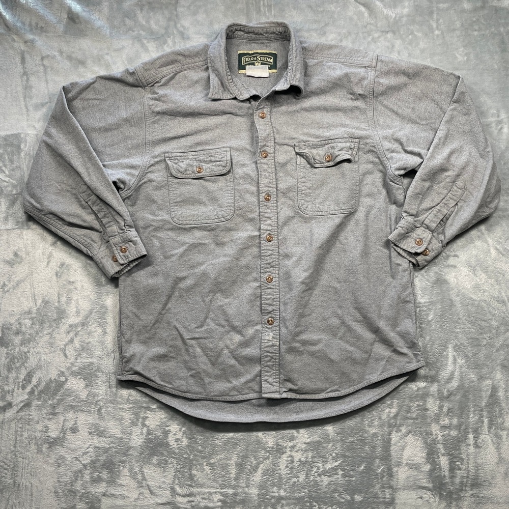 Field & Stream Mens Gray Long Sleeve Button Up Flannel Shirt Casual Size Large